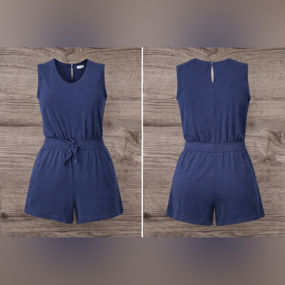 Lou & Grey Navy Sleeveless Tie Waist‎ Romper Women’s XS Soft Stretch Casual